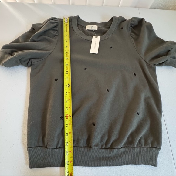 Anthropologie T.La Green Embroidered Stars Puff Short Sleeve Top Sz M New - Picture 8 of 13